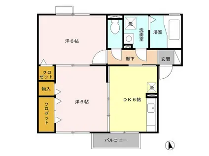 エスポワール北浜(2DK/2階)の間取り写真