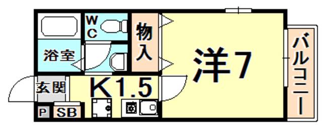 エスポワールⅡ(1K/1階)の間取り写真
