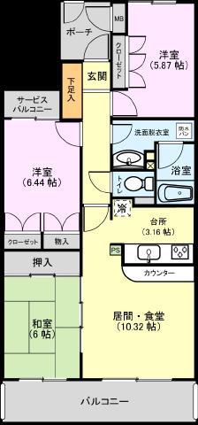 ブライティ広沢(3LDK/1階)の間取り写真