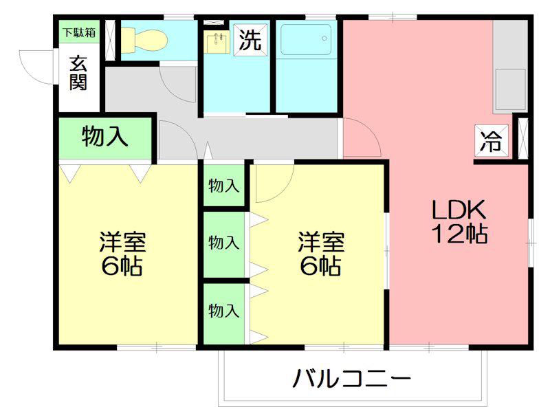 コゥジィーコートⅠ(2LDK/2階)の間取り写真