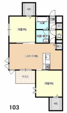 イデアーレ早出(2LDK/1階)の間取り写真