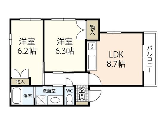 ルミエール庚午(2DK/1階)の間取り写真