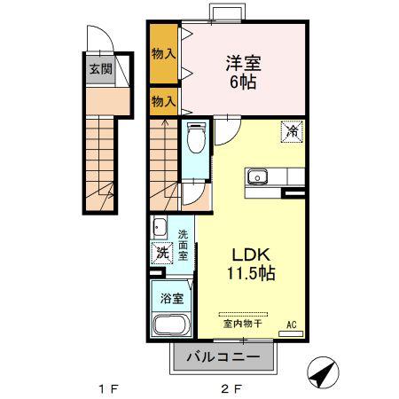 インテリアル(1LDK/2階)の間取り写真