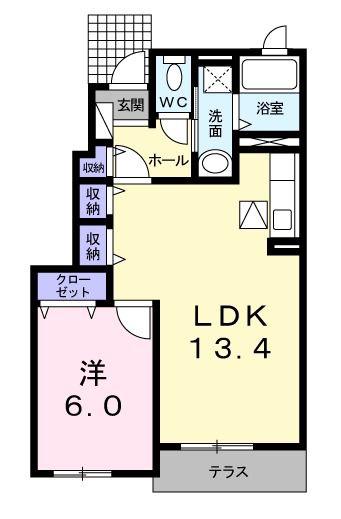 アムールC(1LDK/1階)の間取り写真