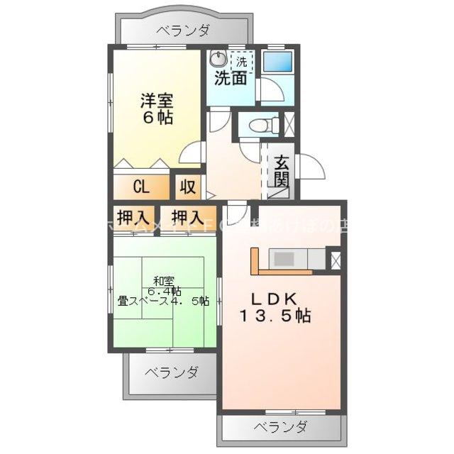 グランディーナ 壱番館(2LDK/2階)の間取り写真
