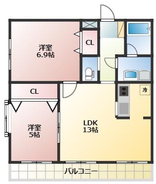 グランドガーデン凛(2LDK/2階)の間取り写真