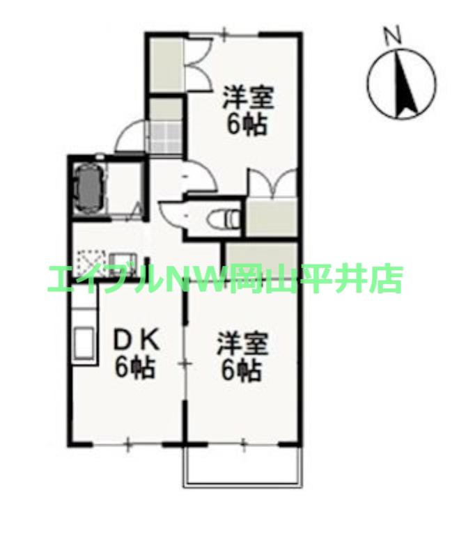 エスポワール国富B(2DK/2階)の間取り写真