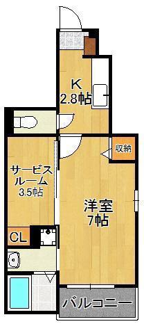 サンシャイン・穴生(1SK/1階)の間取り写真