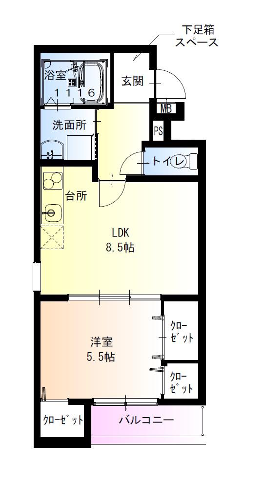 フジパレス高石駅南II番館(1LDK/1階)の間取り写真