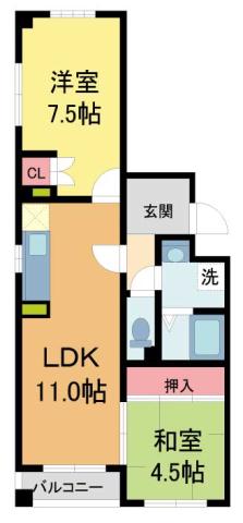 イーストハイツ(2LDK/1階)の間取り写真