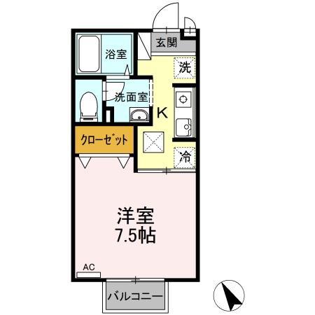 ミントグリーン(1K/1階)の間取り写真