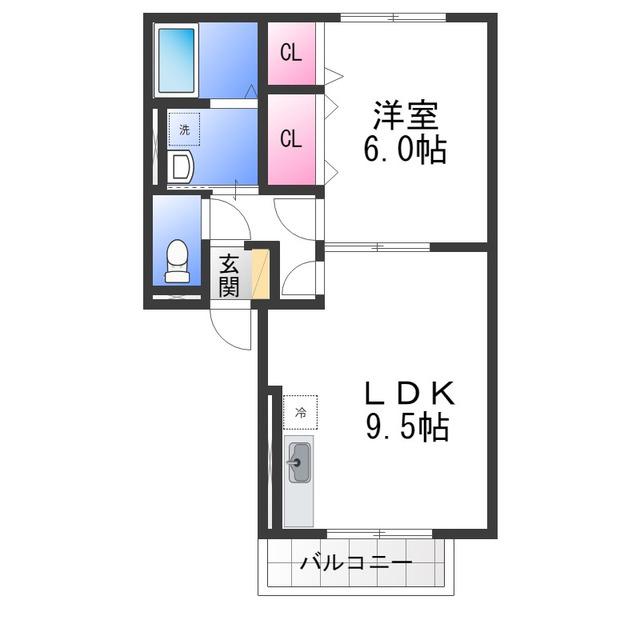 6610茜(1LDK/2階)の間取り写真