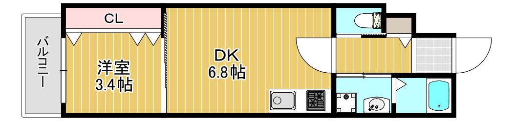 ギャラン竪町NEO(1DK/20階)の間取り写真