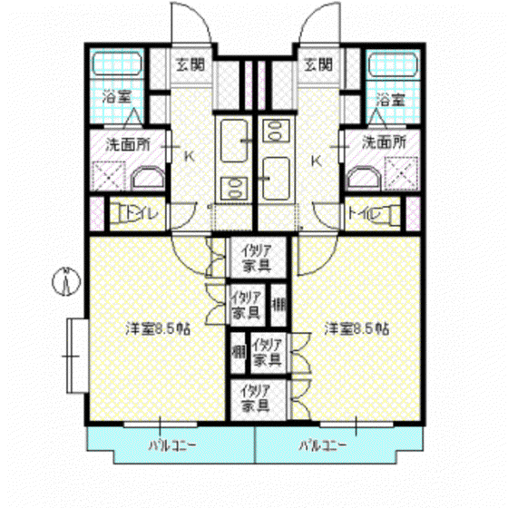 ローズマンションII(1K/2階)の間取り写真