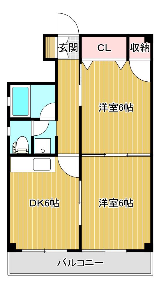 紫竹山ビル(2DK/6階)の間取り写真