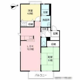 サンバス南原  B棟(2LDK/2階)の間取り写真