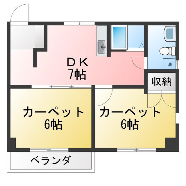 コテージウィステリア(2DK/3階)の間取り写真