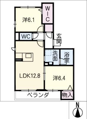 DOMANI野立(2LDK/2階)の間取り写真