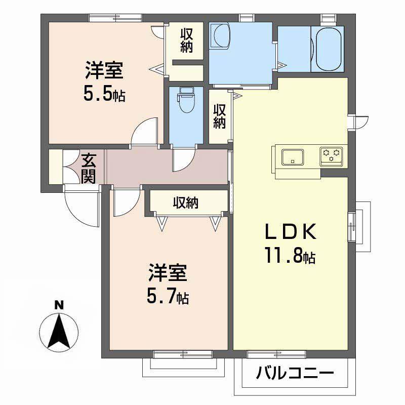 シャーメゾン国領 A棟(2LDK/1階)の間取り写真