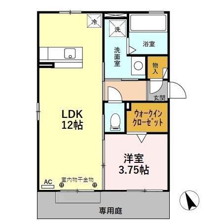 アンビシオン ベガ(1LDK/1階)の間取り写真