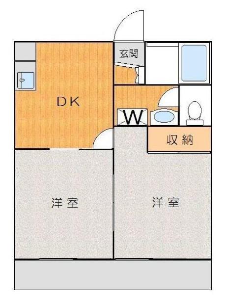 ツインヒルII(2DK/1階)の間取り写真