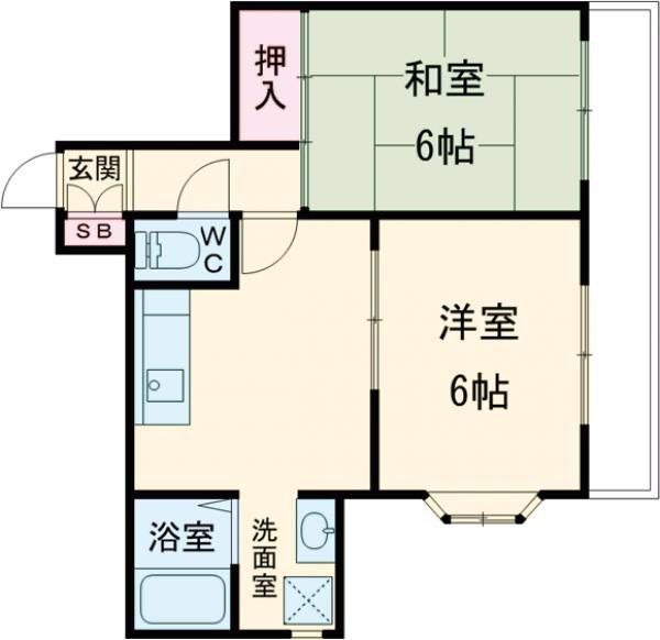 フェニックスハイツ山手(2LDK/5階)の間取り写真