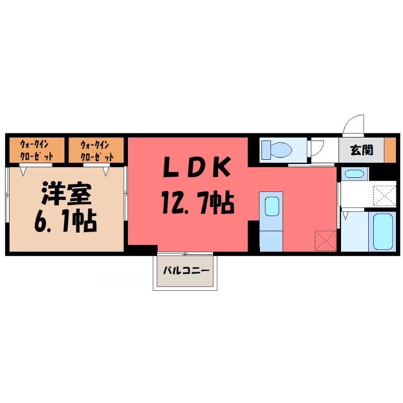 ユイエーム伊勢崎(1LDK/3階)の間取り写真