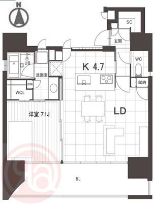 VALTHAUS(1LDK/7階)の間取り写真