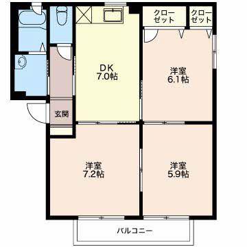 フィオーレ(3DK/1階)の間取り写真