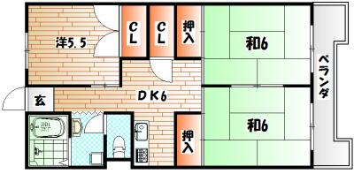 杏林ビル(3DK/5階)の間取り写真