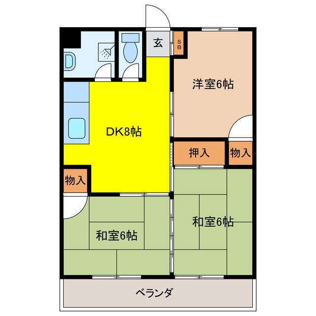 パークハイツ宮城(3DK/4階)の間取り写真