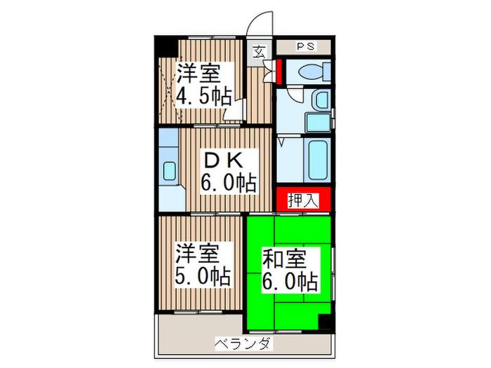 カルム越谷(3DK/4階)の間取り写真