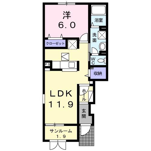 グレース A棟(1LDK/1階)の間取り写真