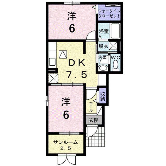 ルミエールA(2DK/1階)の間取り写真