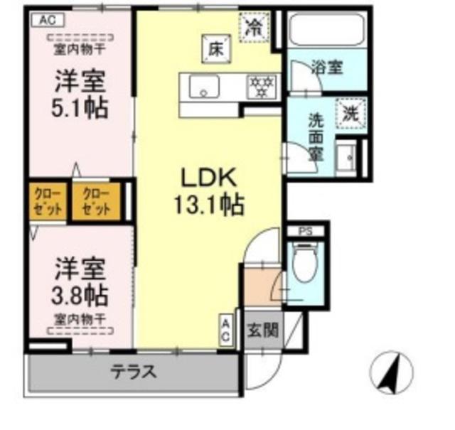 ミライ ネスト(2LDK/1階)の間取り写真