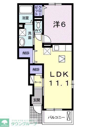 イースト ヴィレッジII(1LDK/1階)の間取り写真