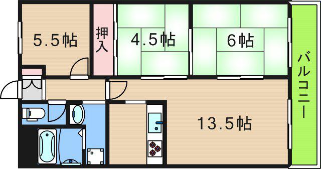 朝日プラザ天下茶屋II(3LDK/3階)の間取り写真