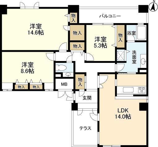 ES-GRANDE江坂公園(3LDK/13階)の間取り写真
