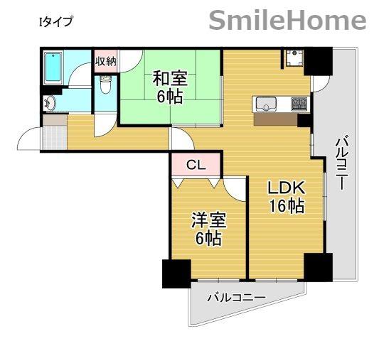 フェルザ住之江公園(2LDK/6階)の間取り写真