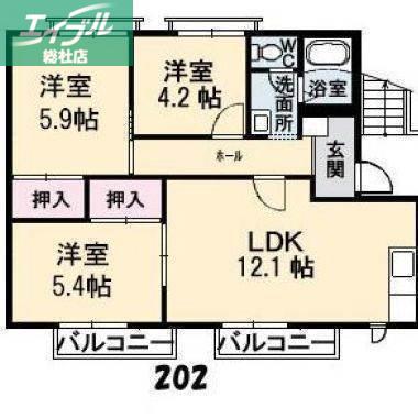 フレグランス片山(3LDK/2階)の間取り写真