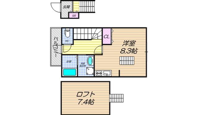 あんしん住道矢田08-5001(ワンルーム/2階)の間取り写真