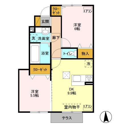 ランプリールB(2DK/1階)の間取り写真