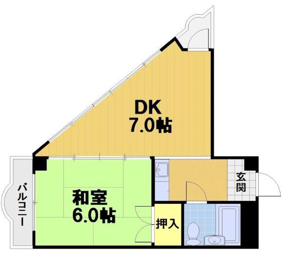 ヴィラ矢杉(1DK/3階)の間取り写真