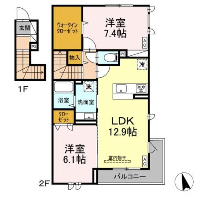 レジデンスK(2LDK/2階)の間取り写真