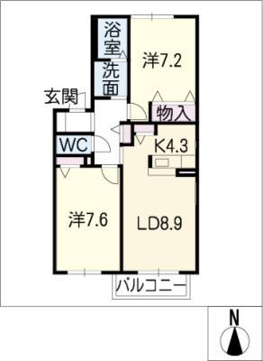ロゴス・フラーゼ(2LDK/2階)の間取り写真