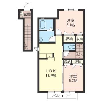 クワイエット杉F棟(2LDK/2階)の間取り写真