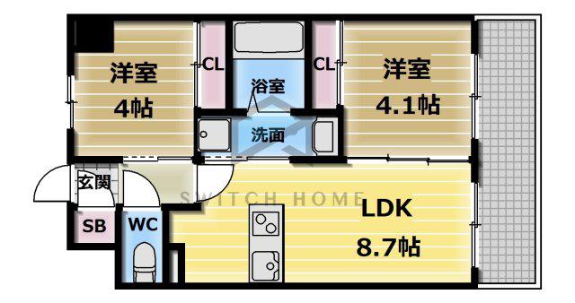 パラゴン勝山通(2LDK/7階)の間取り写真