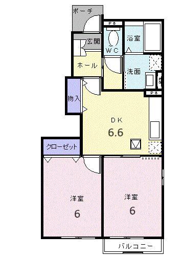 ヒルトップビューB(2DK/1階)の間取り写真
