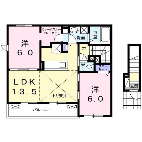 ル・シアン(2LDK/2階)の間取り写真
