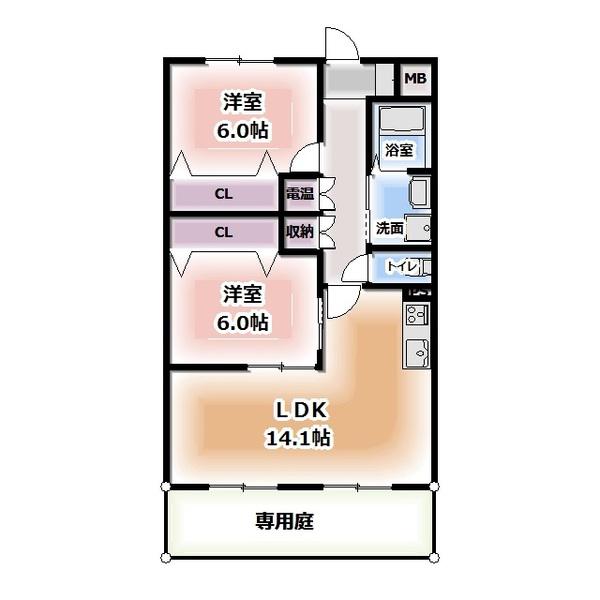 クレール(2LDK/1階)の間取り写真